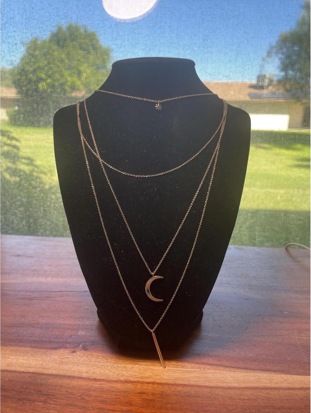 Crescent & Bar Silver Toned Multi Layer Necklace by Sterling Forever